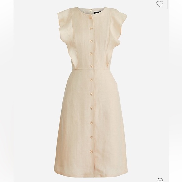 NWT - J. Crew - Ruffle-sleeve linen-cupro blend dress - Size 6 - Westhered Sand - Picture 1 of 7